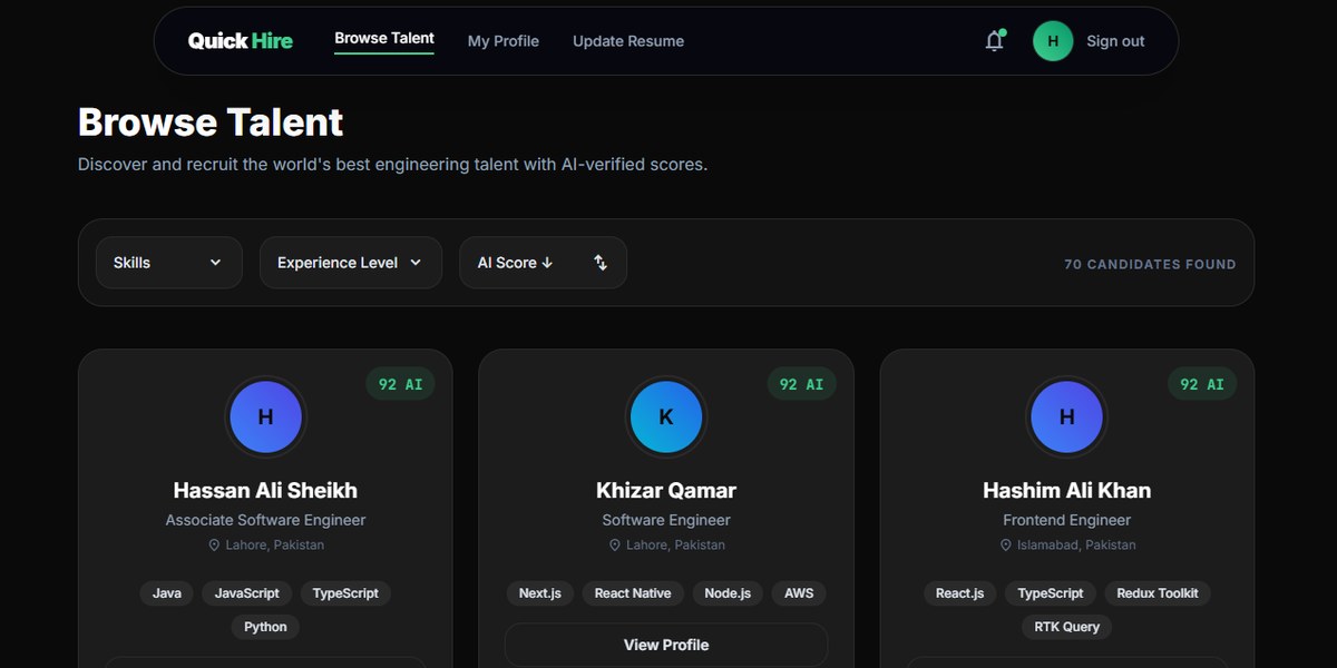 QuickHire talent search platform